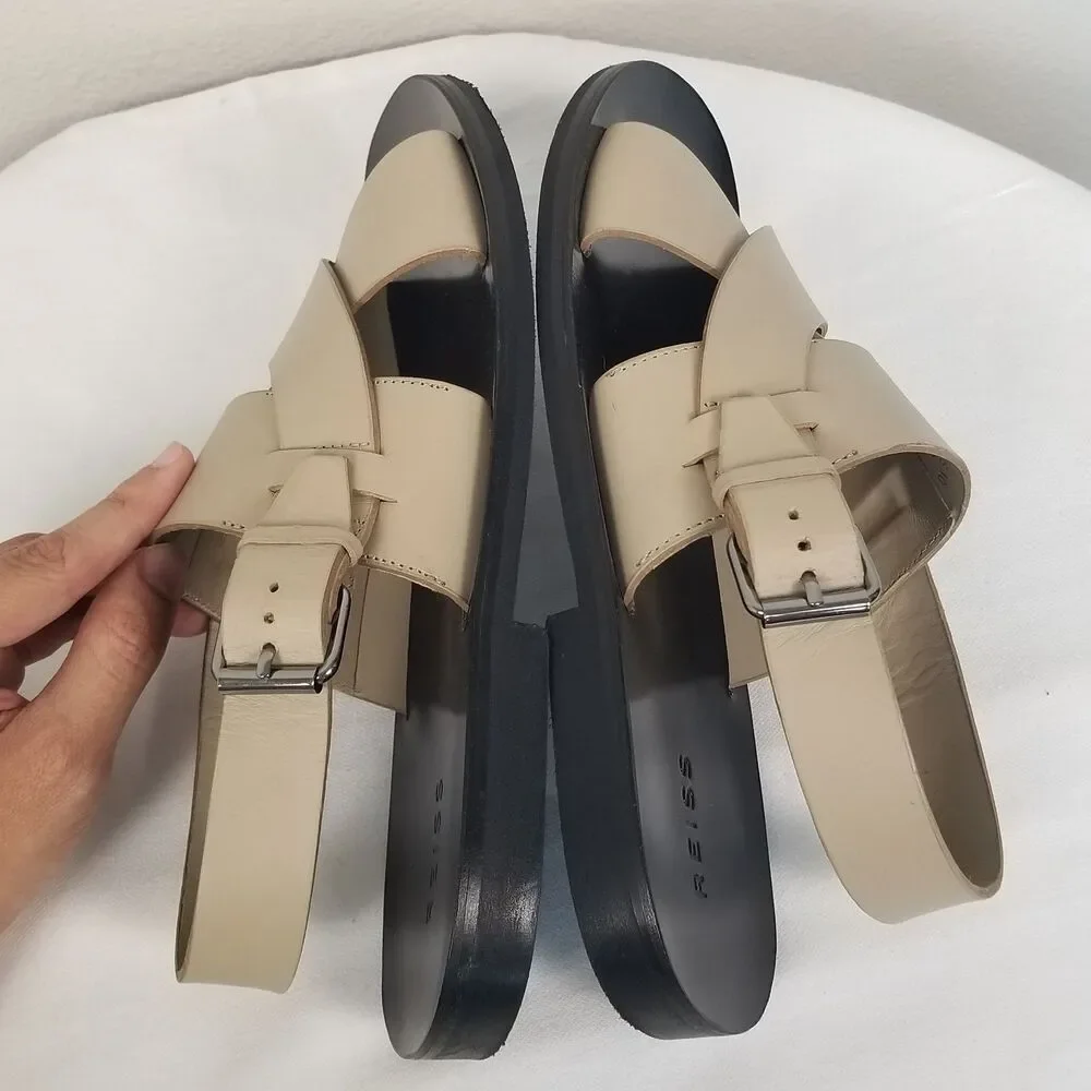 Reiss Leather Marini Summer Buckle Fisherman Sandals In Light Sand Size 43/10